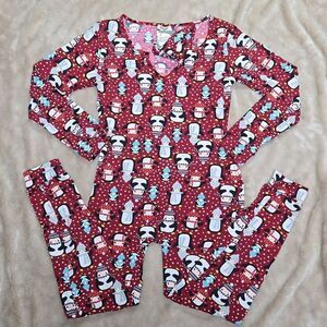 SHOSHO ONE-PIECE PAJAMAS UNION SUIT RED WINTER PENGUINS CHRISTMAS, SIZE XL - NEW
